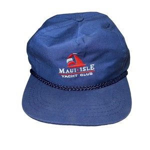 Vintage Maui Isle Yacht Club Hat Hawaii Sailboat Snapback Blue Sport Cap